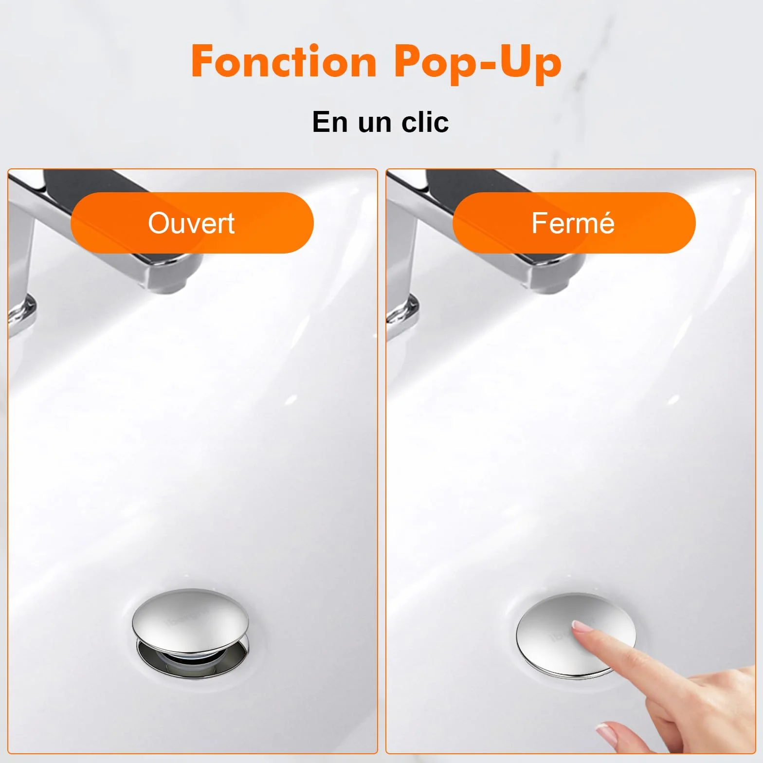 Ibergrif Bonde de Lavabo avec Trop-Plein Bouchon Clic-Clac Universel 1" 1/4 Finition Chromée