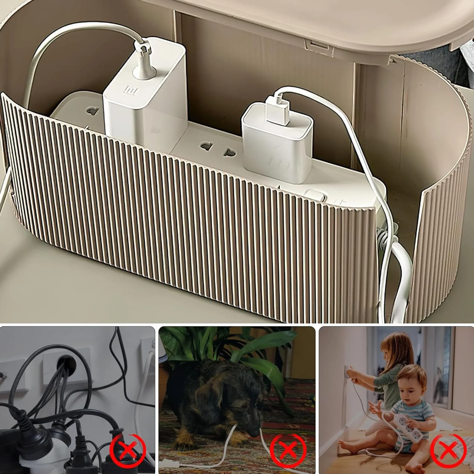 Boîte de Rangement de Câbles, Cache Multiprise, Gestion des Câbles pour Dissimuler Multiprises et Câbles (Couleur du thé au Lait)