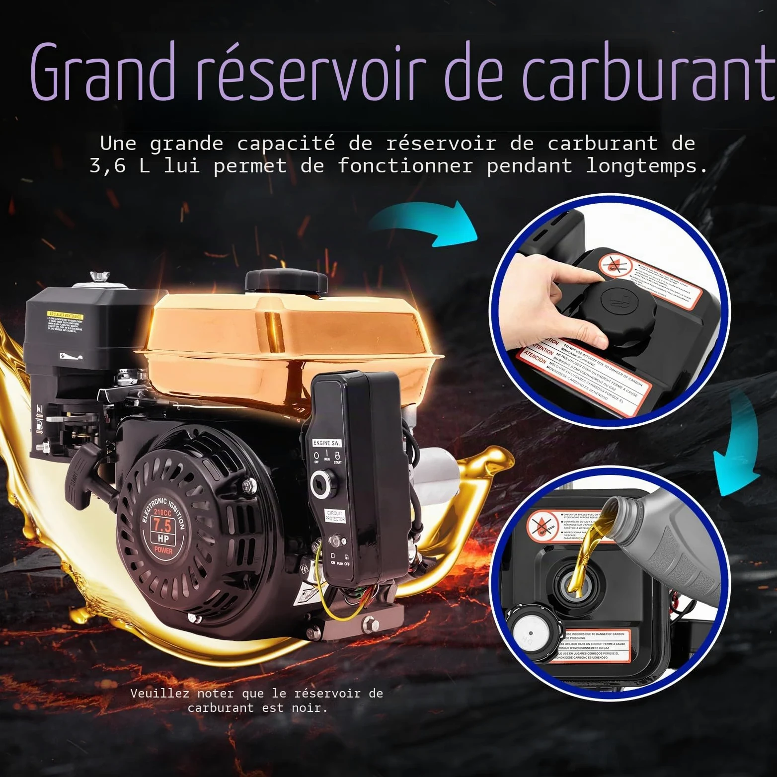 DIFU Moteur à essence 7,5 CV avec démarreur électrique | Moteur 4 temps Go Kart 210cc | Faible consommation de carburant | Moteur de kart à arbre de 20 mm avec fonction d'alarme d'huile pour