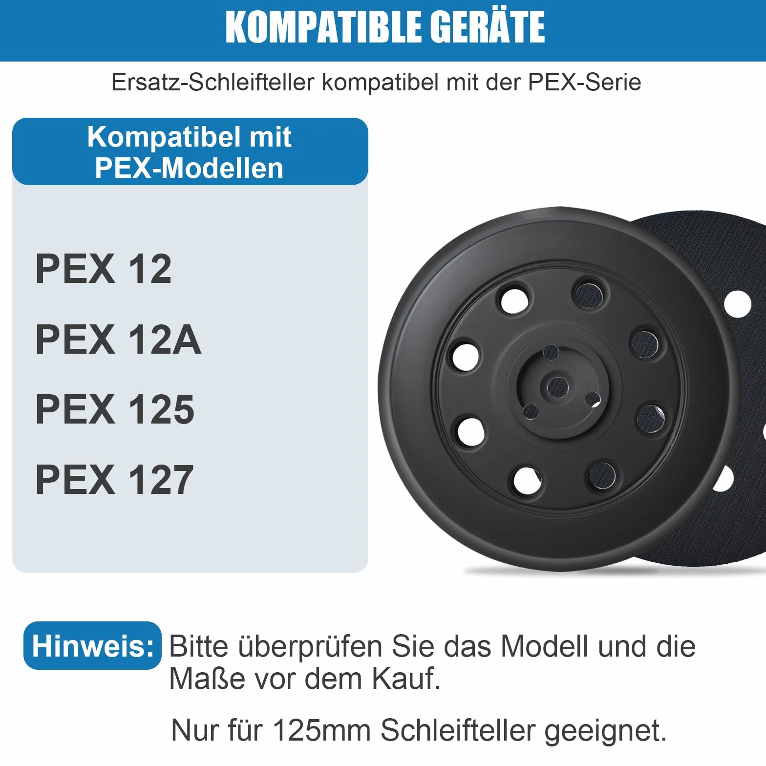 Plateau de ponçage dur Ø 125 mm 8 trous compatible Bosch PEX 12 PEX 125 PEX 400 A