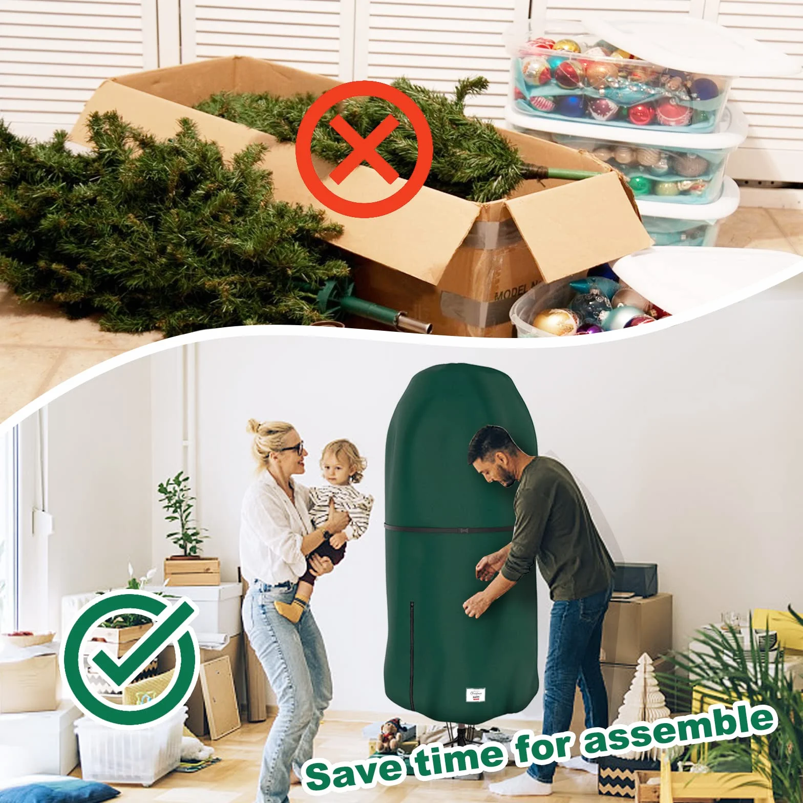 Sac de Rangement pour Sapin de Noël, Sac étanche et indéchirable, Housse de Transport pour Sapin de Noël, jusqu'à 6 ft Arbres de Noël et Autres décorations de Noël Vert