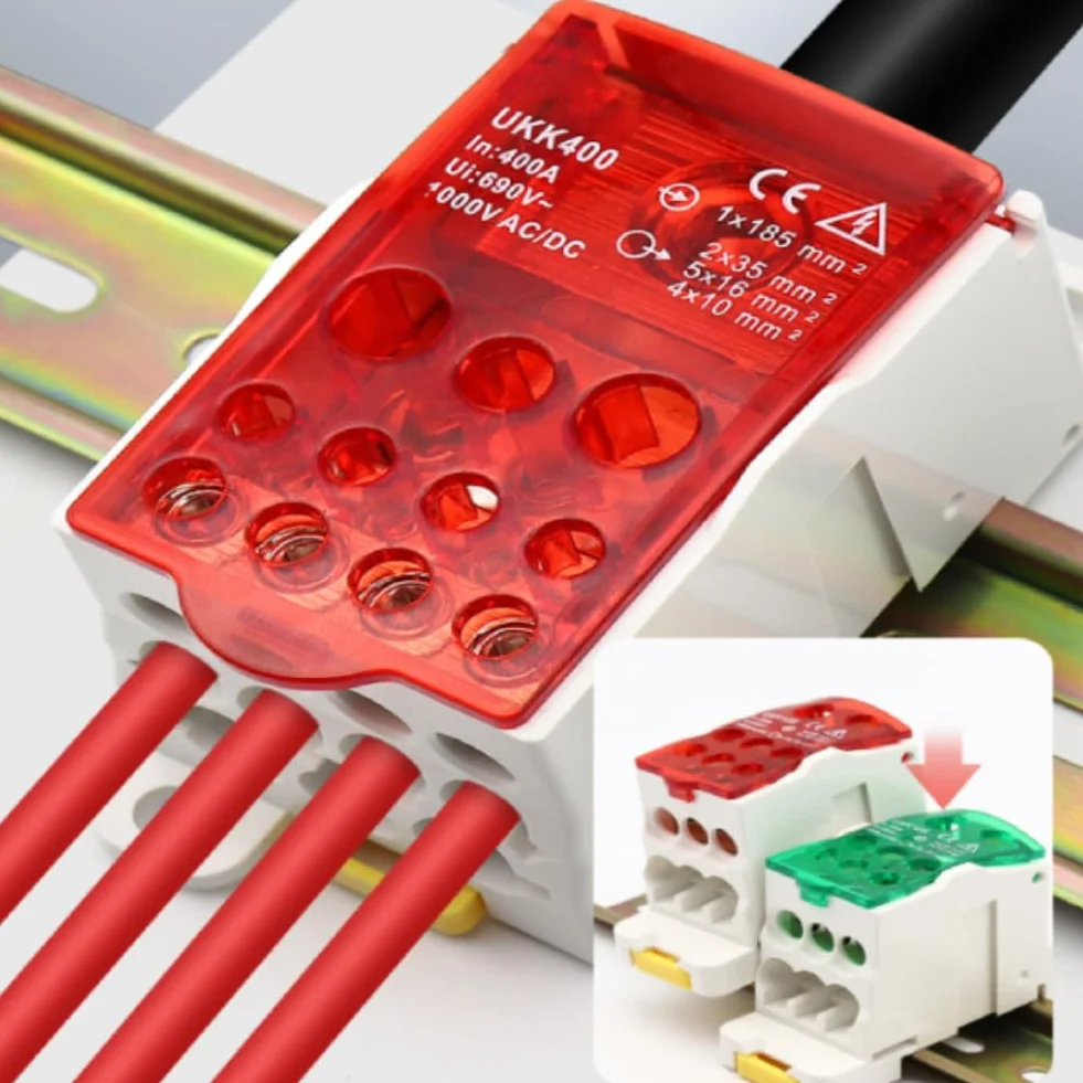 Bornier UKK-125A 690V Rail Din Boîte De Jonction Distribution Avec Couvercle Protection Rouge