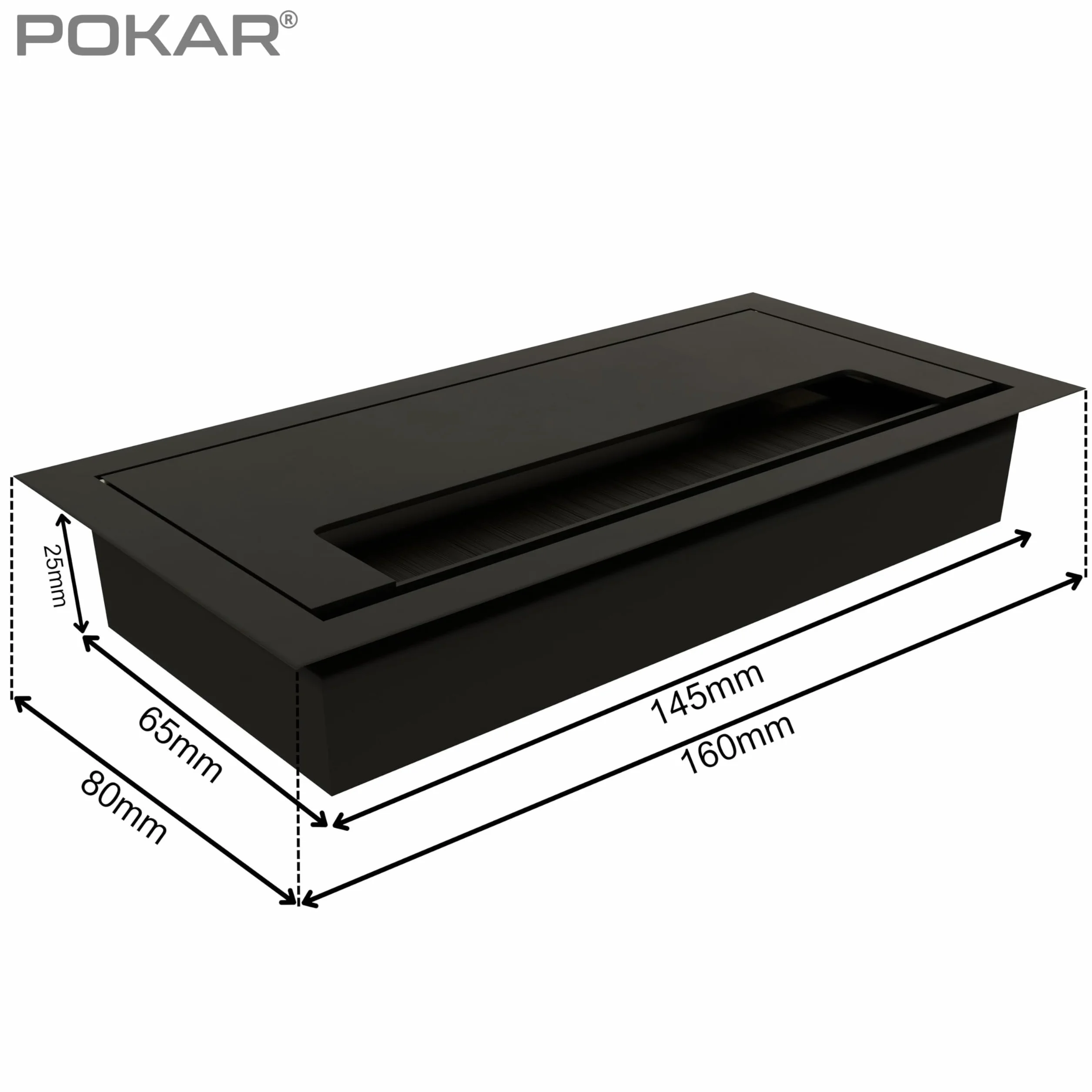 POKAR Passe Câbles Encastrable Bureau Entrée Câble Brosse 160 x 80 mm Noir