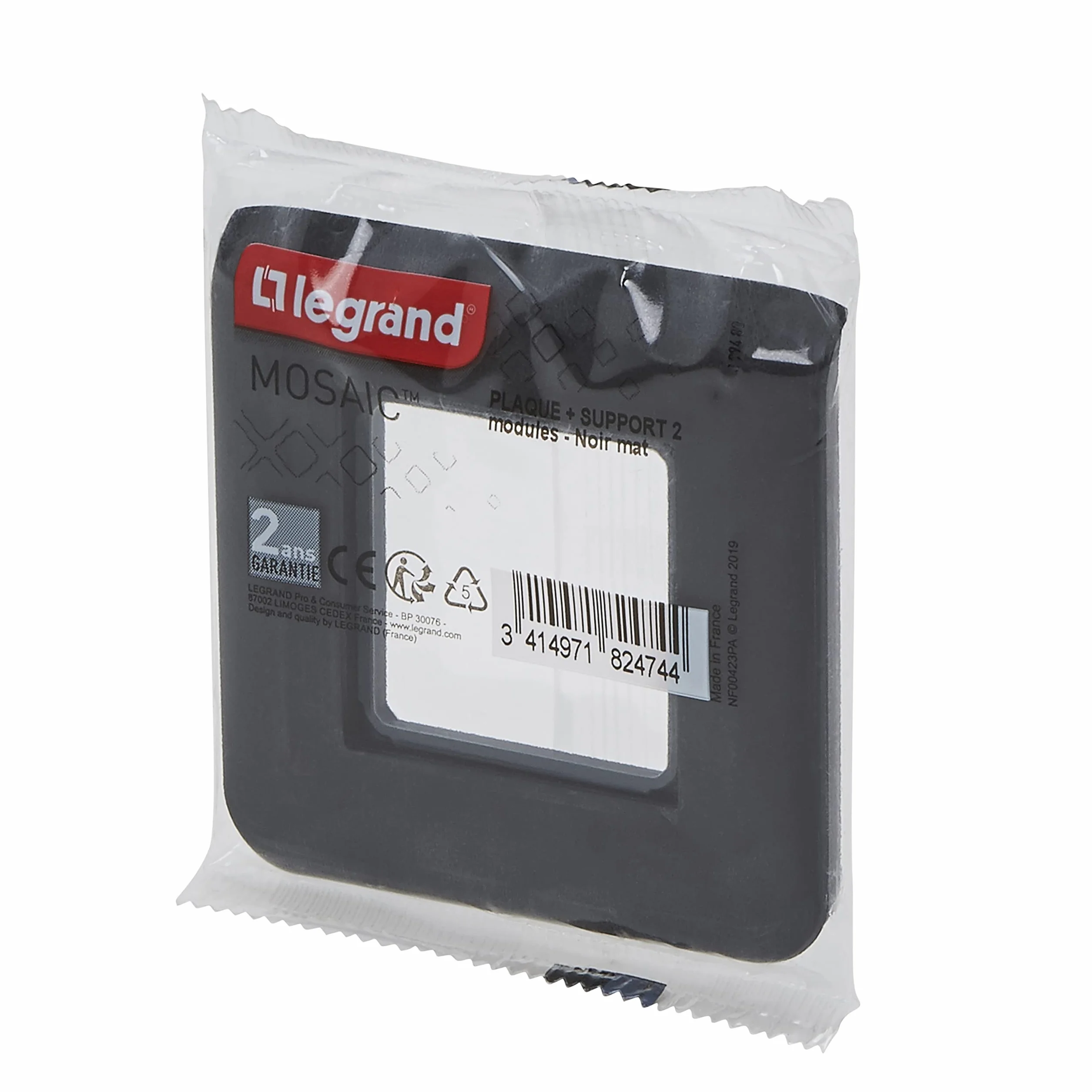 Legrand Plaque Avec Support Mosaic Noir Mat Fixation À Vis Compatible Mécanismes Mosaic