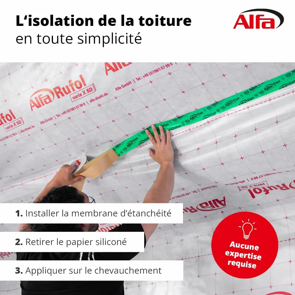 Alfa 153 Flex Ruban adhésif flexible haute performance 3 pièces 50 mm x 25 m pour pare-vapeur
