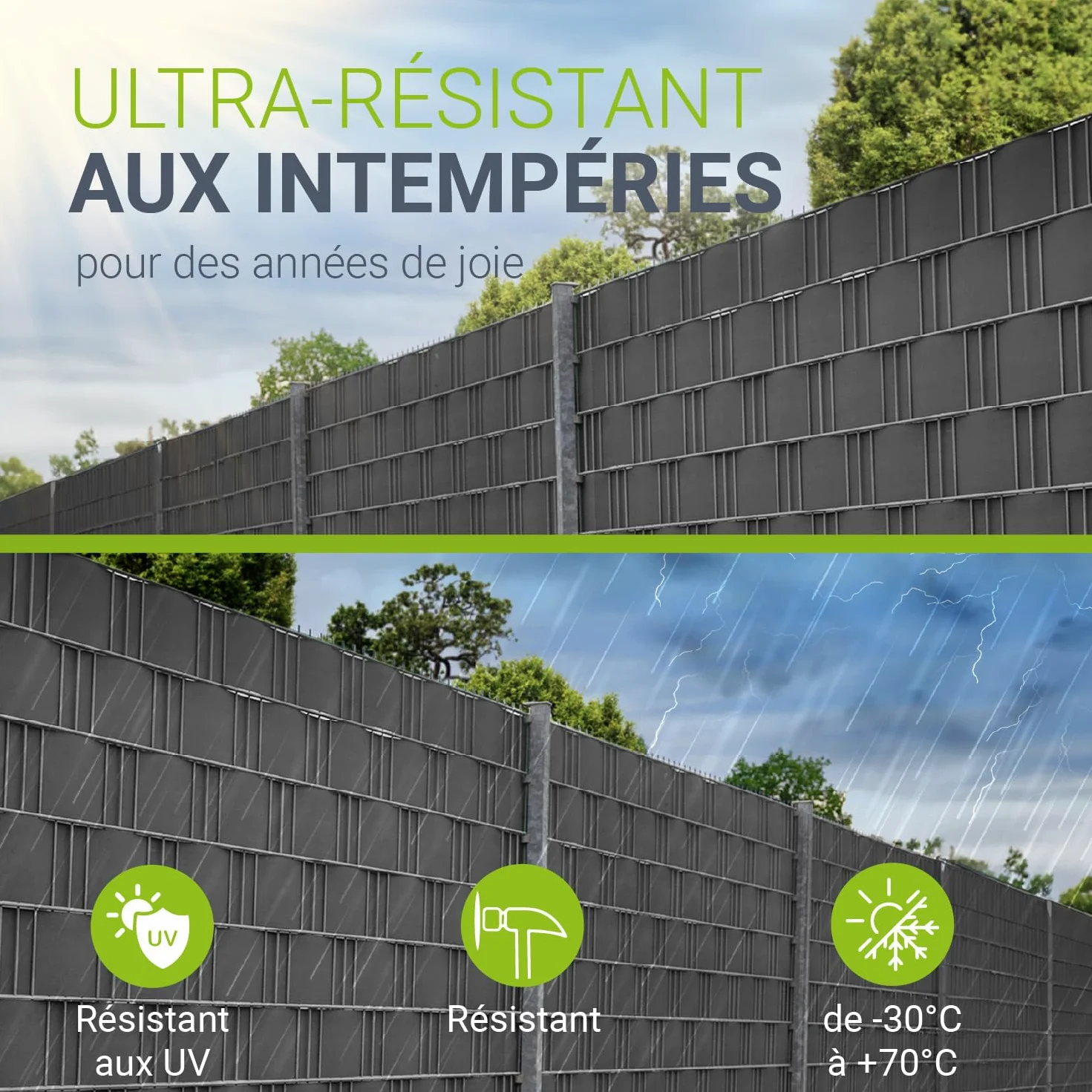Juskys Rouleaux Brise-Vue en PVC pour clôtures à barreaux Doubles - 4 Rouleaux de 35 m, 120 Clips de Fixation - Film Anti-Regards pour clôture Protection visuelle - Anthracite