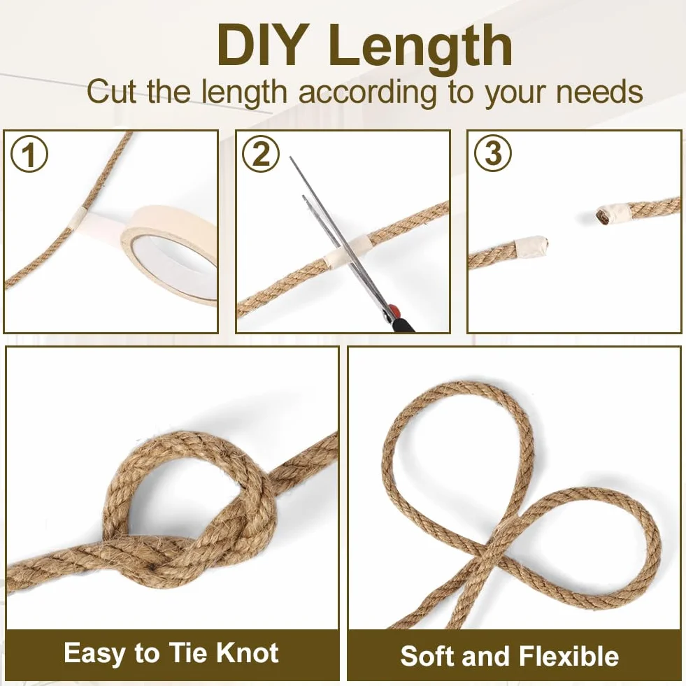 Corde de Jute Naturelle 50m x 3mm, Ficelle Jardinage Robuste 3 Brins Tressés, Sûre pour Griffeur Chat, Bricolage & Décoration Intérieur/Extérieur, Emballage Cadeau & Fleuristerie