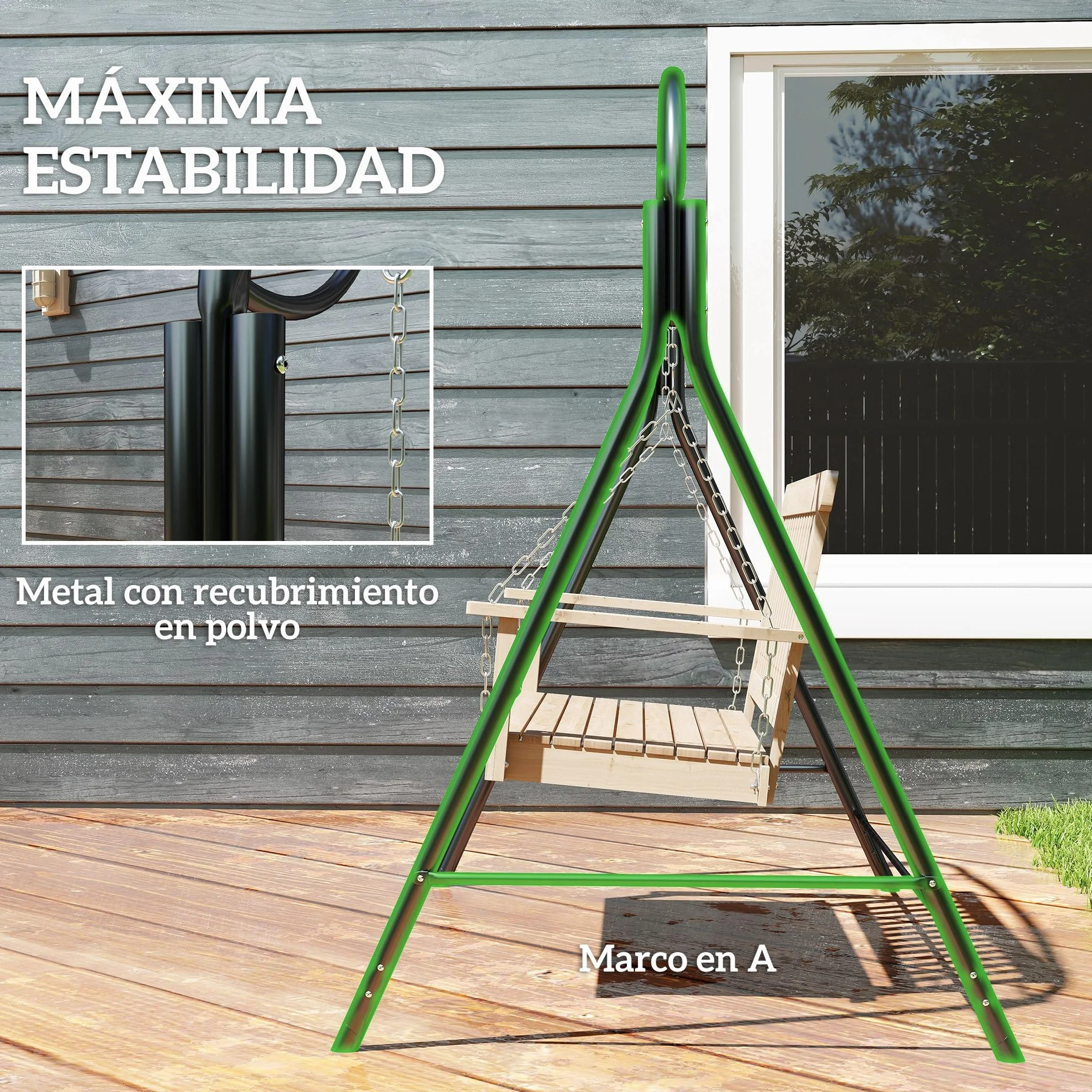 Outsunny Support de balançoire en métal Structure de balançoire robuste avec pieds en forme de A Charge 220 kg pour jardin, parc, patio, véranda, 172 x 126 x 170 cm, bronze