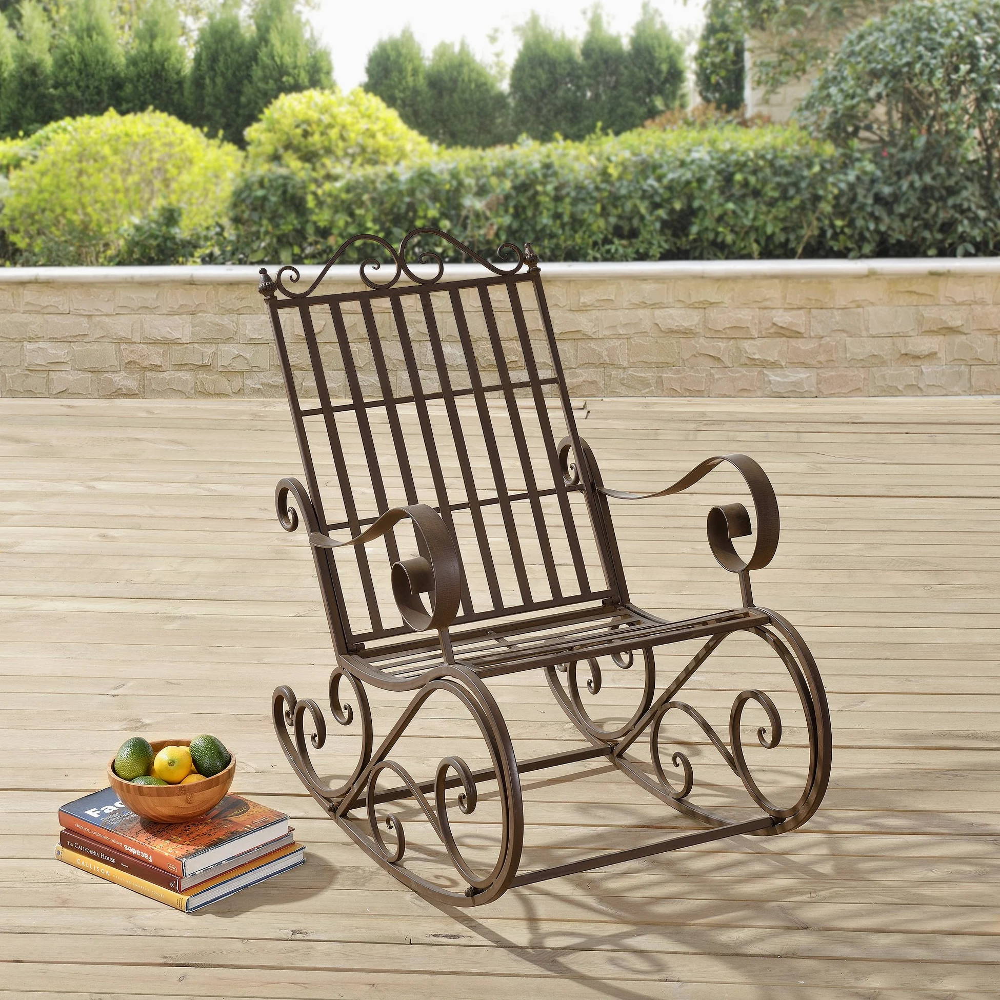 [en.casa] Fauteuil à Bascule de Jardin Vintage Robuste Meuble Design pour Usage Extérieur Métal 92 x 59 x 90 cm Bronze