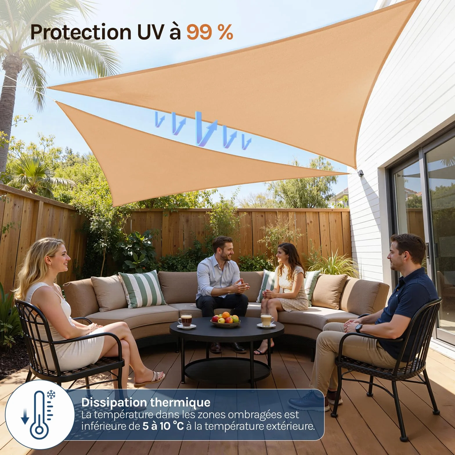 WOLTU Voiles d'ombre Triangle 3.6x3.6x5.1 m HDPE Respirante Protection Solaire Anti-UV 85% Vent