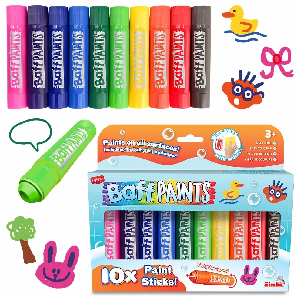 ZIMPLI Grands Bâtons de Peinture pour le Bain, Crayons de Bain, Stylos de Peinture pour Enfants, Twist & Paint, Couleurs Vives, Sans Salissure, Nettoyage Facile