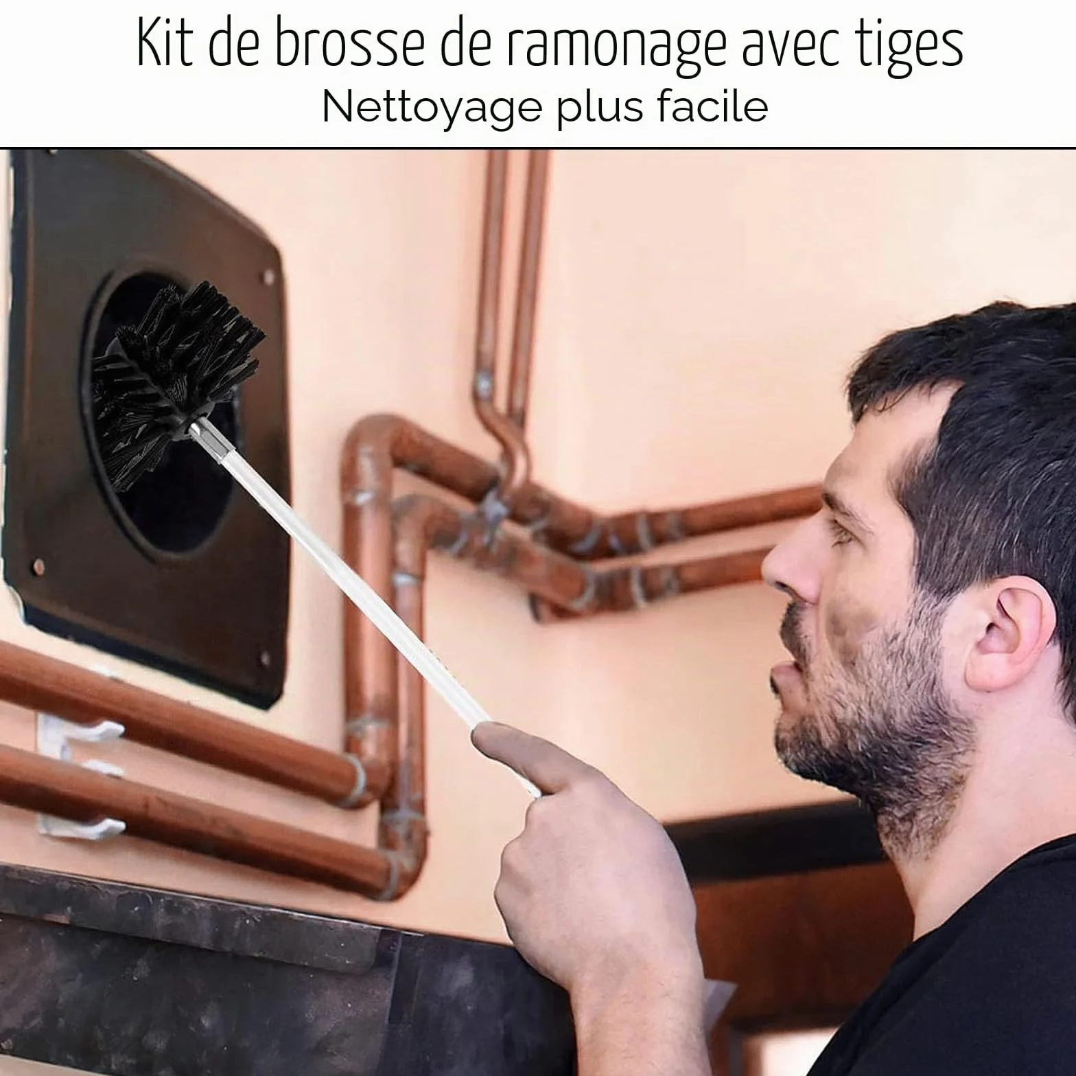 Kit Brosse Nettoyage Cheminée 150 mm Ramonage Nylon avec 9 Tiges Flexibles