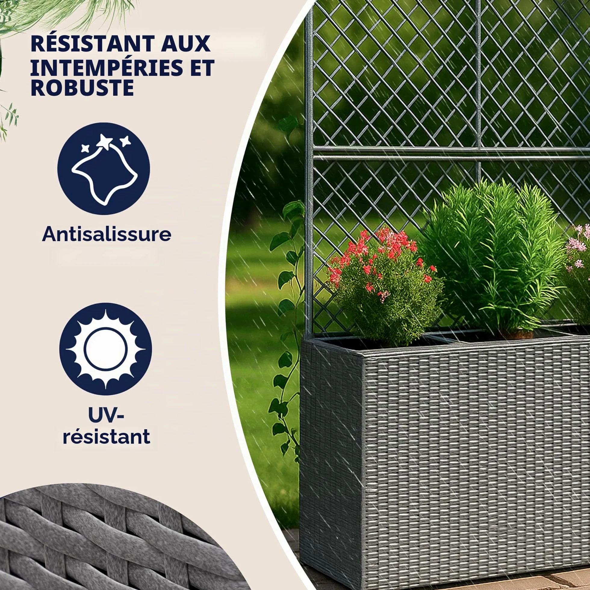 Casaria Jardinière en polyrotin avec Treillis Gris 146 x 83 x 30,5 cm Set de 3 Pots de Fleurs bac à Fleurs pour Jardin Maison Balcon
