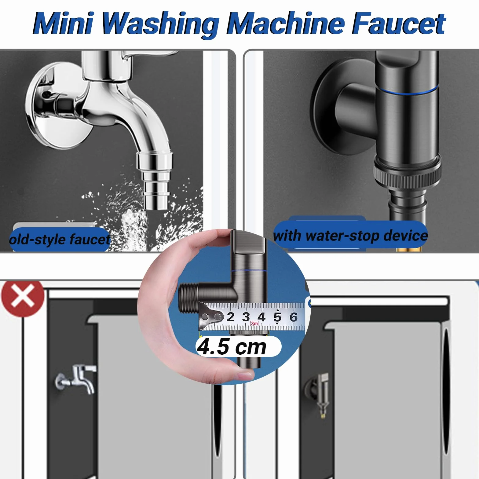 Robinet de Machine à Laver 1/2 3/4 Noir Vanne d'Angle Acier Inoxydable