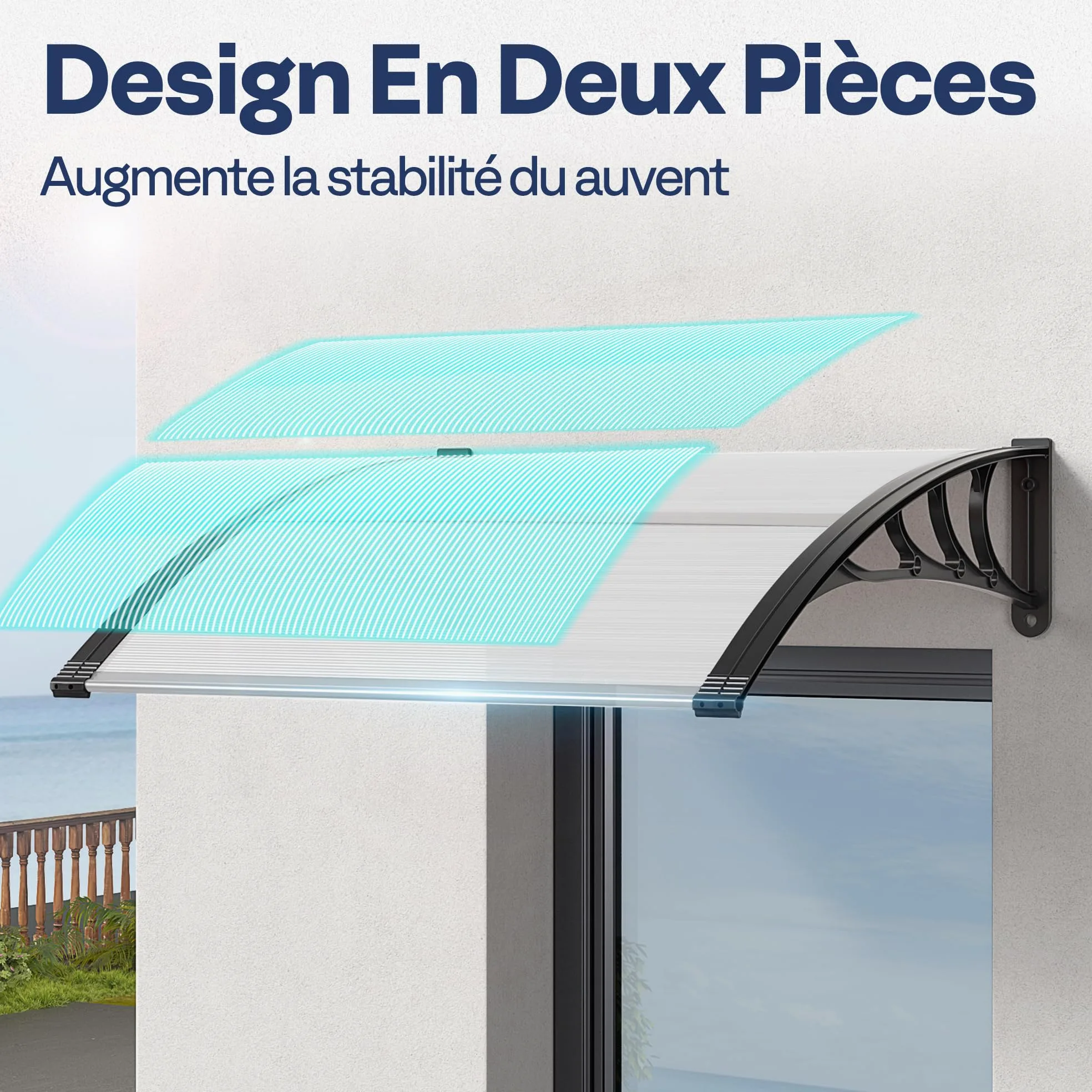 VIVOHOME Auvent de Porte et fenêtres 300x100cm Marquise de Porte Exterieur en Polycarbonate Transparent auvent en Arc pentu Protection Contre Pluie et UV pour Terrasse Balcon Patio