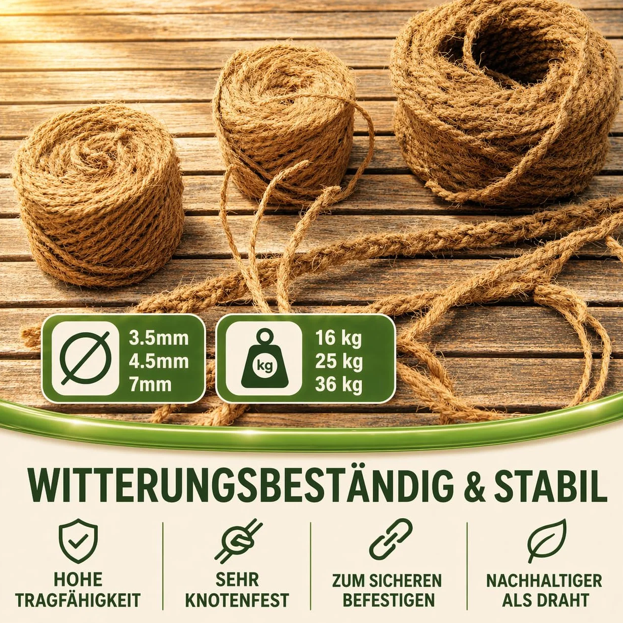 Corde en Fibre de Coco 4,5 mm x 50 m - Ficelle pour Jardinage, Bricolage et Décoration - Corde Arbre à Chat, Ficelle Jardin, Attache Tomate, Tuteur Arbre - Charge maxi : 25 kg