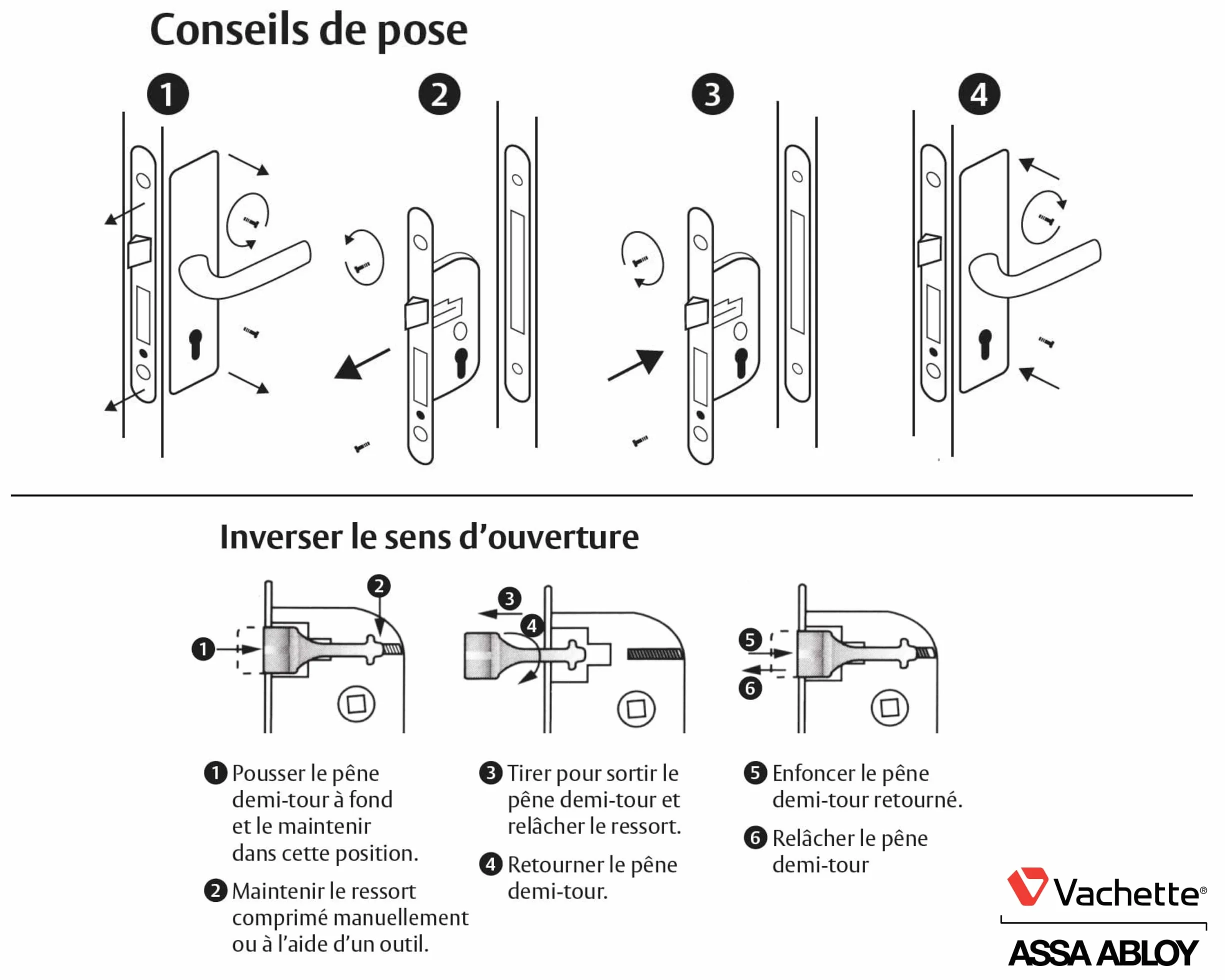 Vachette Serrure à Encastrer à clé Axe 40 mm Coffre 135 mm Réversible sans démontage Têtière bouts ronds Porte intérieure Blanc Gâche et Clé inclus