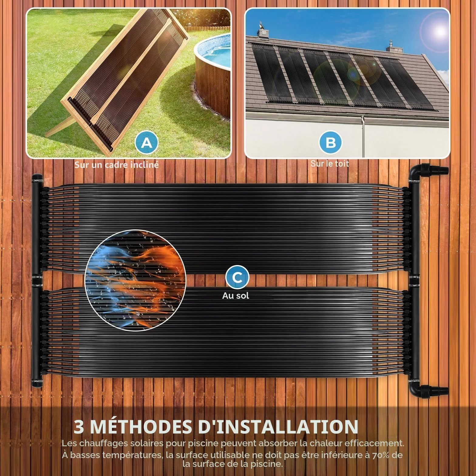 Chauffage Solaire pour Piscine 75x600 cm Tapis Solaire 4,5㎡ Résistant aux UV