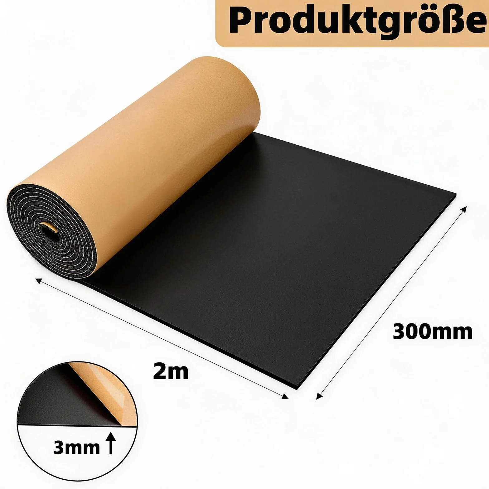Plaque de Mousse Autocollante 2m x 300mm x 3mm Antidérapant Amortissant Mousse Acoustique Voiture