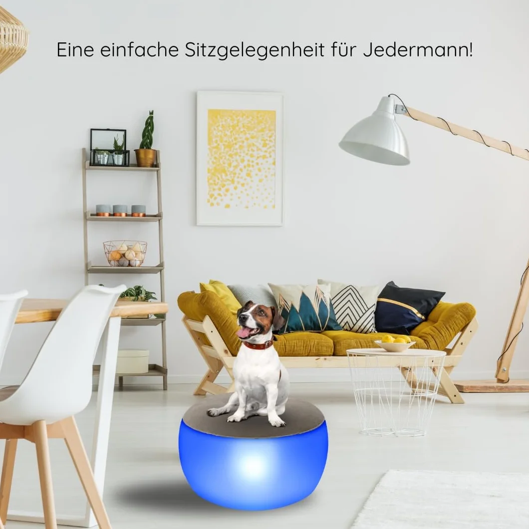 SCHWAIGER 660180 Tabouret LED Outdoor Pouf Loungemöbel Tabouret de Jardin Coussin de Sol Tabouret de Pied pour l'extérieur éclairé RGB Gonflable 55cm de diamètre