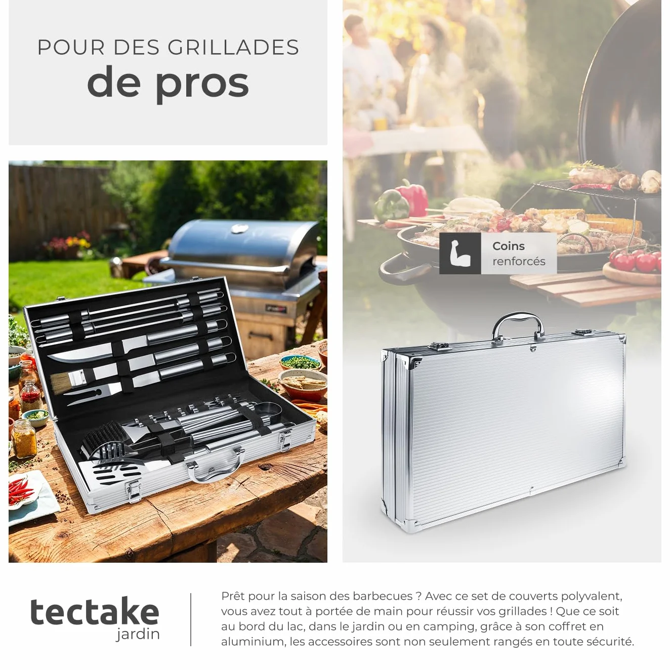 Malette Accessoires Barbecue 18 pièces Acier Inoxydable Coffret Aluminium Kit Grill Plancha Brasero BBQ Ustensiles