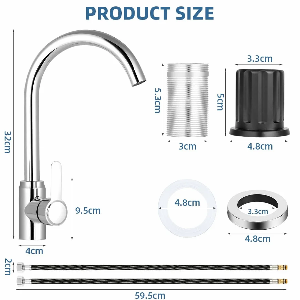 flintronic Robinet de Cuisine Rotatif 360° Mitigeur Monocommande Evier Chromage Eau Chaude Froide