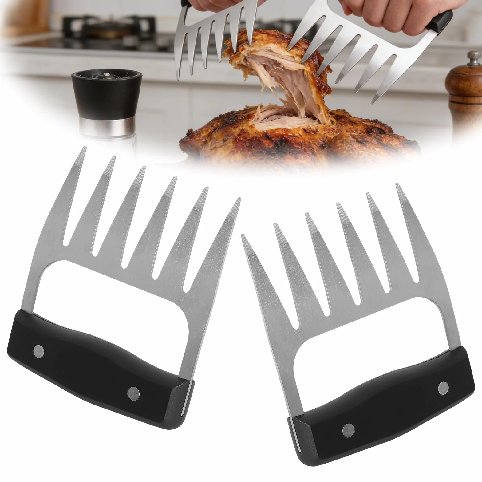 2 PCS Griffes D'ours pour Barbecue, Griffes pour Déchiqueter la Viande, Barbecue Cadeau Homme Femme Vaisselle de Barbecua en Acier Inoxydable Antirouille Très Appropriée pour Tirer du Porc