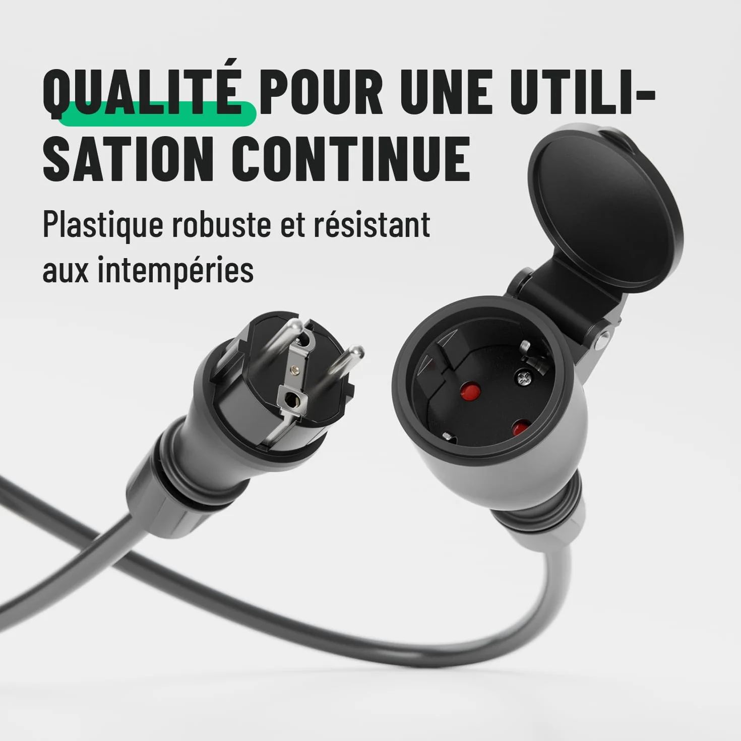 Lot de 1 prise mâle + 1 prise femelle Schuko étanche IP54 230V 16A 3,7kW