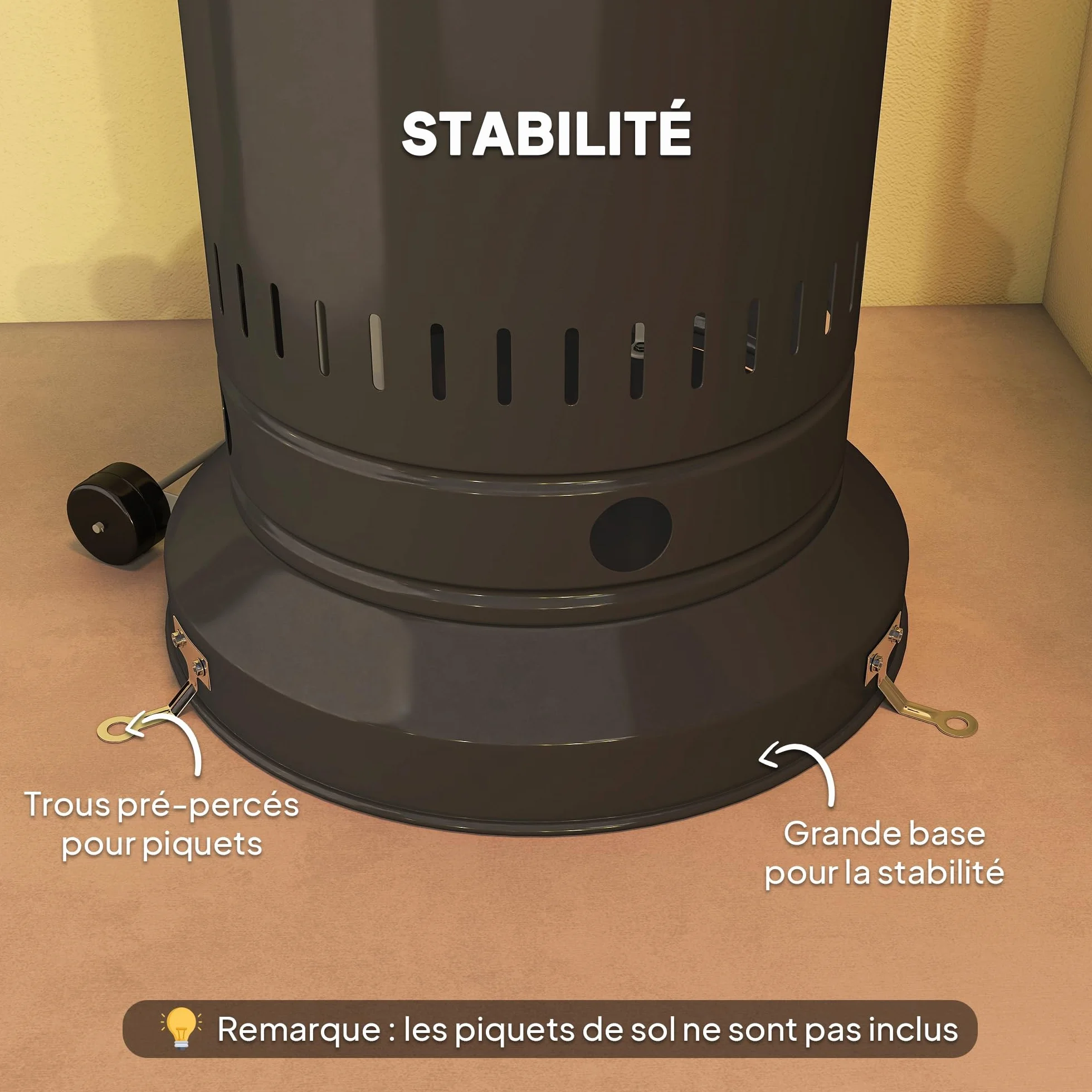 Outsunny Parasol Chauffant Gaz Portable 11 KW avec Protection Anti-Basculement, Noir
