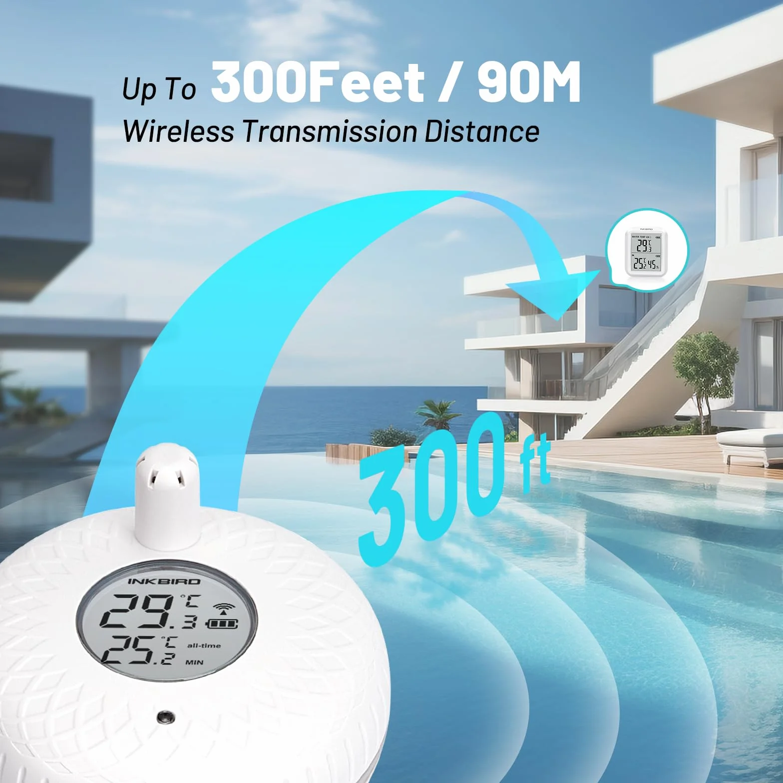 Inkbird Thermomètre de Piscine Flottant sans Fil avec Moniteur, Surveillance à Distance