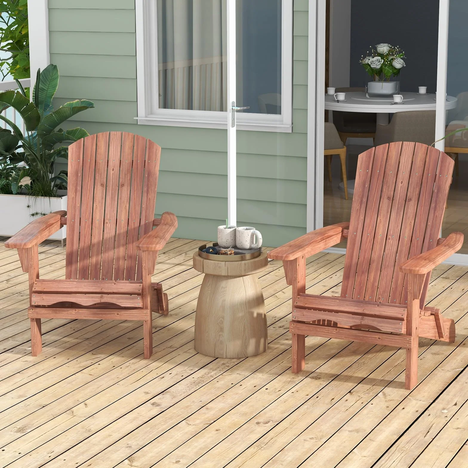 COSTWAY Chaise Adirondack en Bois de Sapin, Chaise de Jardin Exterieur Pliable, Siège à Lattes, Dossier Incliné et Haut, Fauteuil Exterieur pour Jardin Pisine Terrasse, Charge 180 KG, Marron