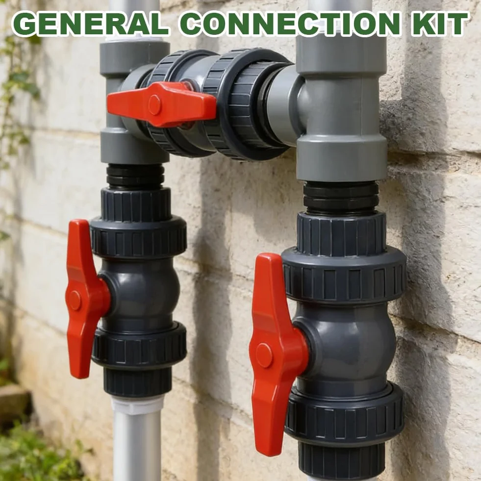 Kit de raccordement pour pompe à chaleur, diamètre 50 mm, adaptateur pour chauffage de piscine avec tuyaux de 32 mm et 38 mm, contrôle de l'alimentation en eau pour une régulation optimale de la