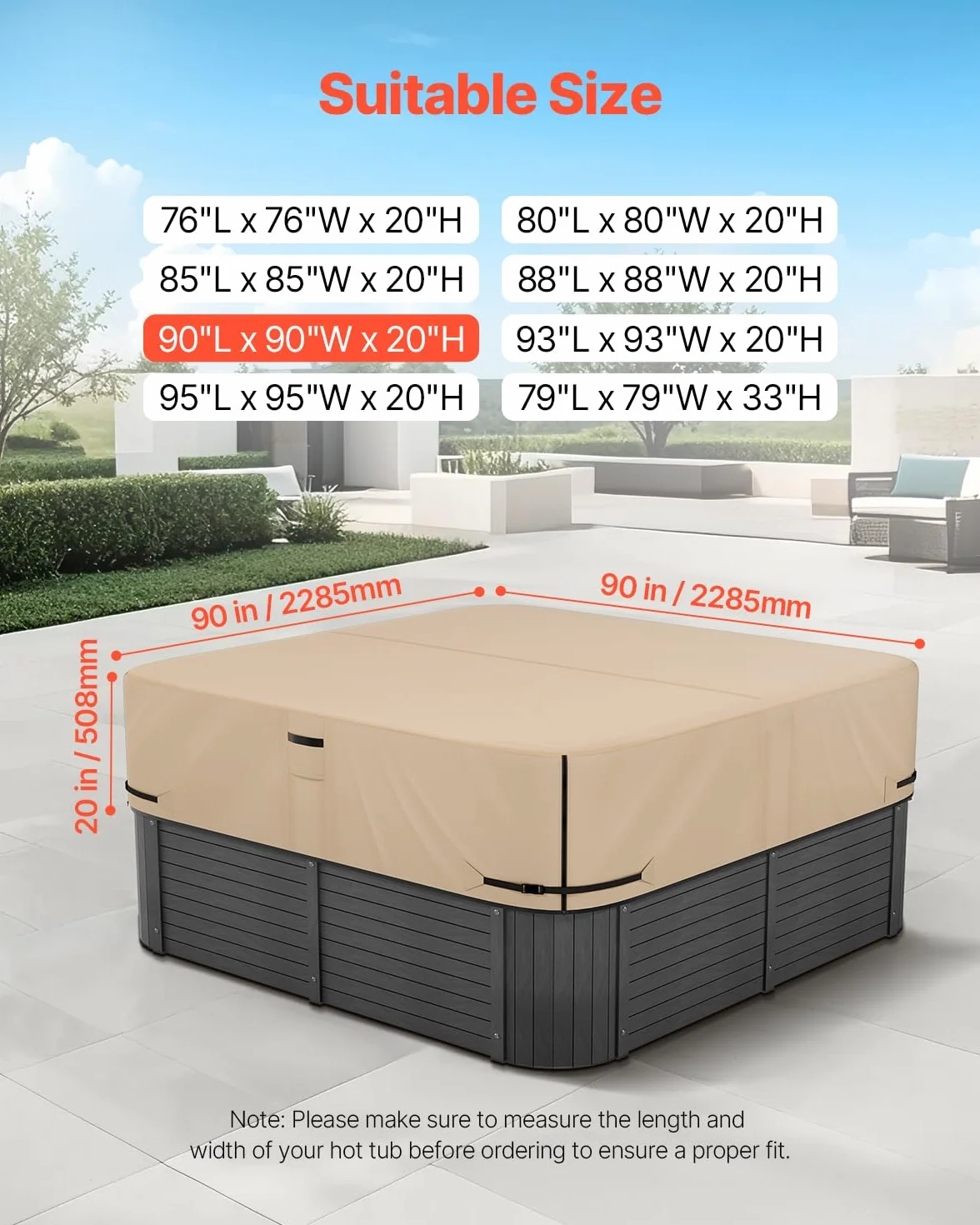VEVOR Housse de Protection pour Spa extérieur, 2285 x 2285 x 508 mm, Couverture pour Spa, résistante aux intempéries et à l'eau, Tissu Oxford 600D Robuste et résistance à la déchirure 950N, Marron
