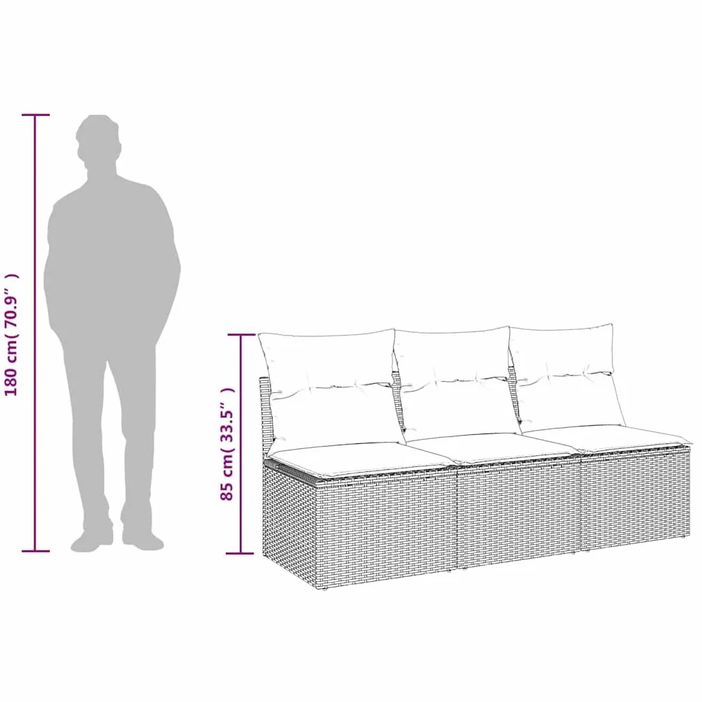 vidaXL Canapé de Jardin avec Coussins 3 Places, Siège avec Housse, Meuble de Terrasse Patio Balcon Cour Extérieur, Gris Résine Tressée