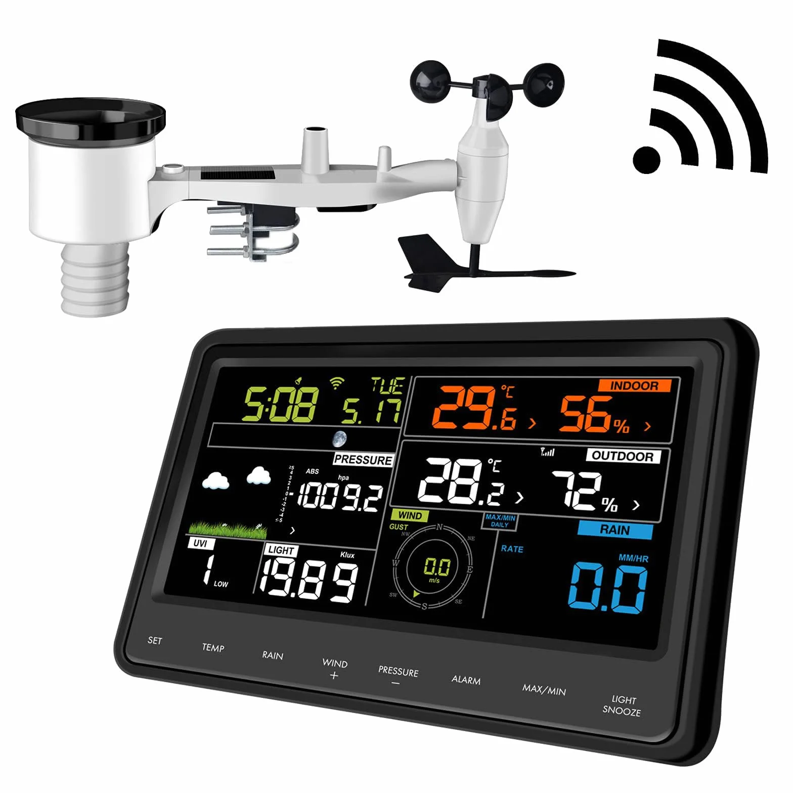 ECOWITT Station météo WS2910 WiFi capteur extérieur solaire 7 en 1 écran couleur numérique