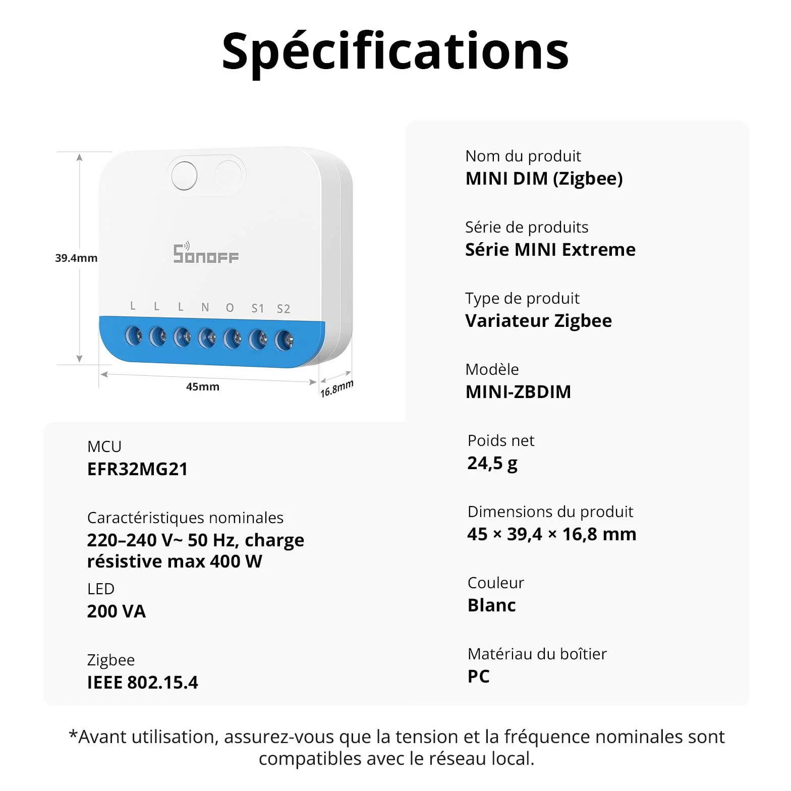 SONOFF Mini DIM Zigbee variateur LED interrupteur Zigbee 3.0 conducteur neutre nécessaire