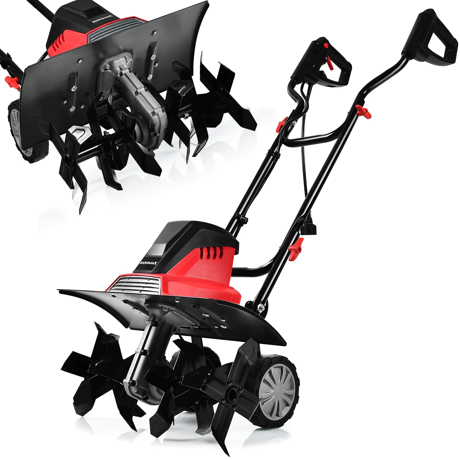 COSTWAY Motobineuse Électrique 1500W Profondeur de Travail 22CM Largeur de 43CM avec Poignée Pliable et Roues Réglables 6 Lames pour Jardinage et Désherbage