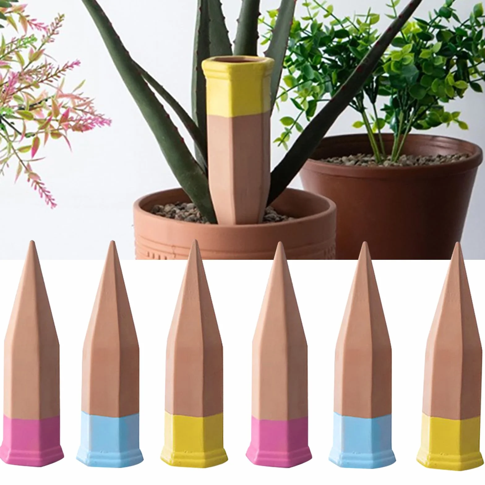Lot de 6 Oyas A Planter Terre Cuite, Arrosage Goutte à Goutte Ollas Terre Cuite, Système d'Irrigation Arrosage Automatique et Ecologique pour Plante Intérieur & Extérieur en Vacances