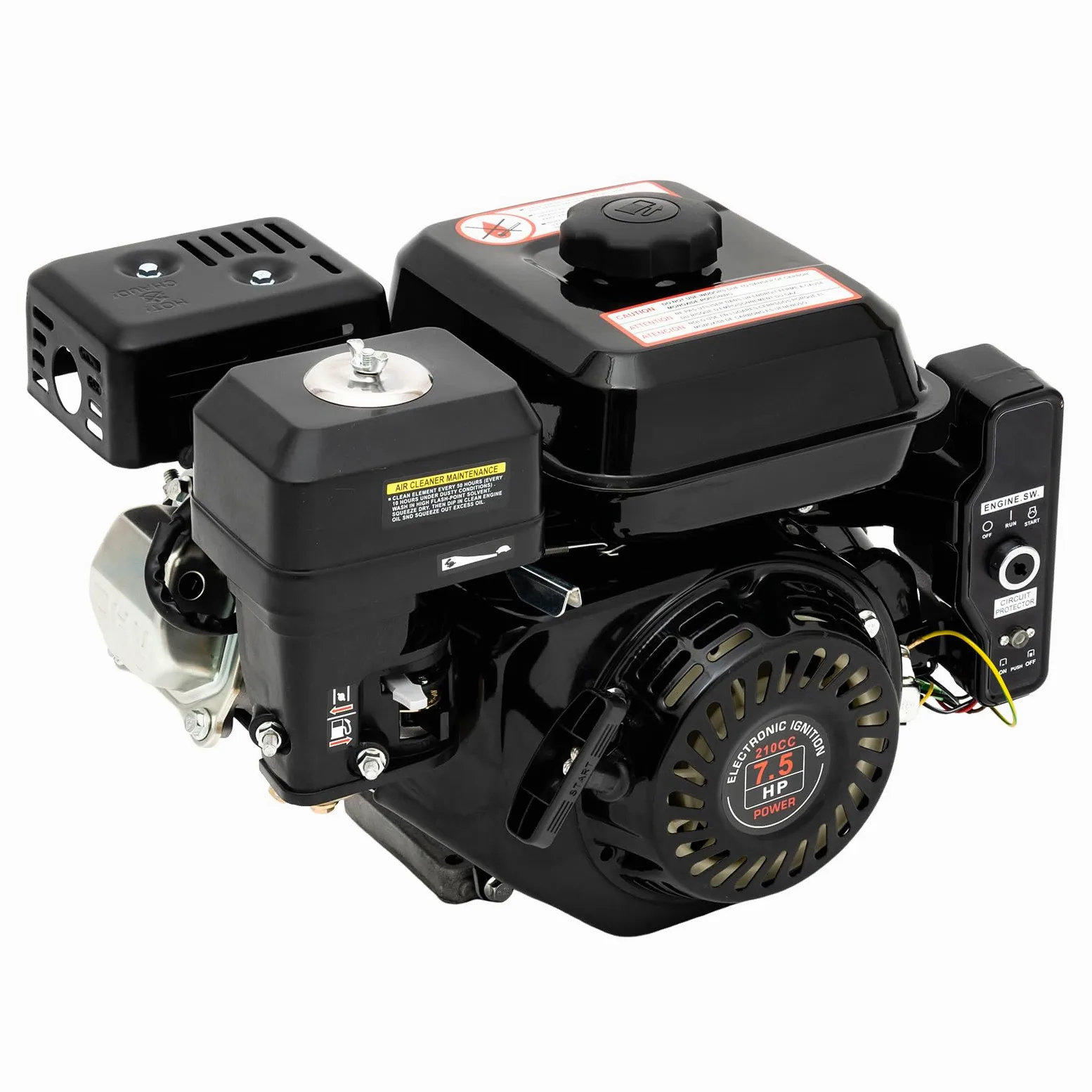 Moteur à essence 4 temps 7,5 CV avec démarreur électrique | Moteur industriel OHV 210 cc (3600 tr/min, couple 10,8 Nm) pour nettoyeur/générateurs haute pression, système de protection refroidi par air