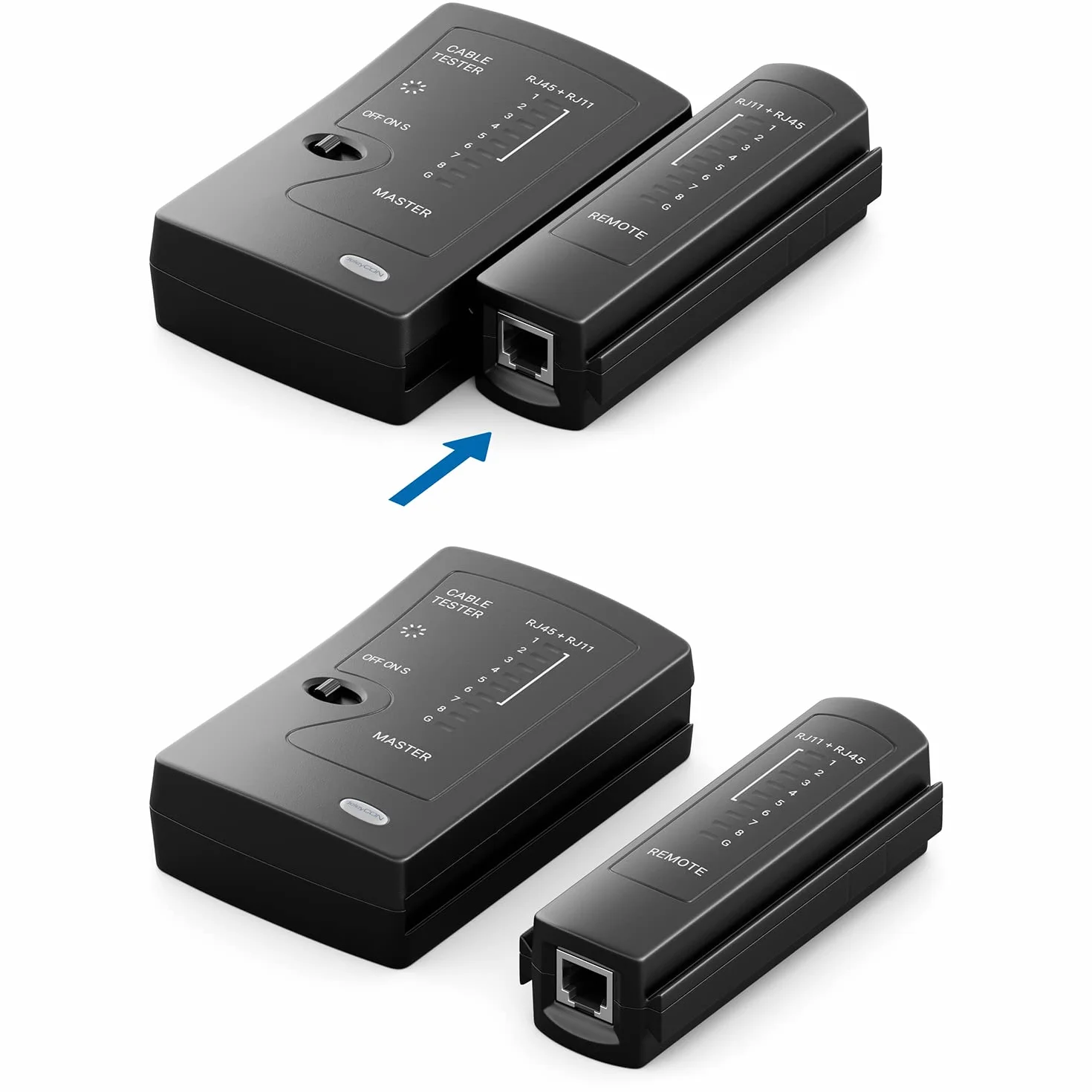 deleyCON Testeur de Câble Réseau RJ11 RJ12 RJ45 ISDN LAN CAT6 CAT7 CAT8 Noir