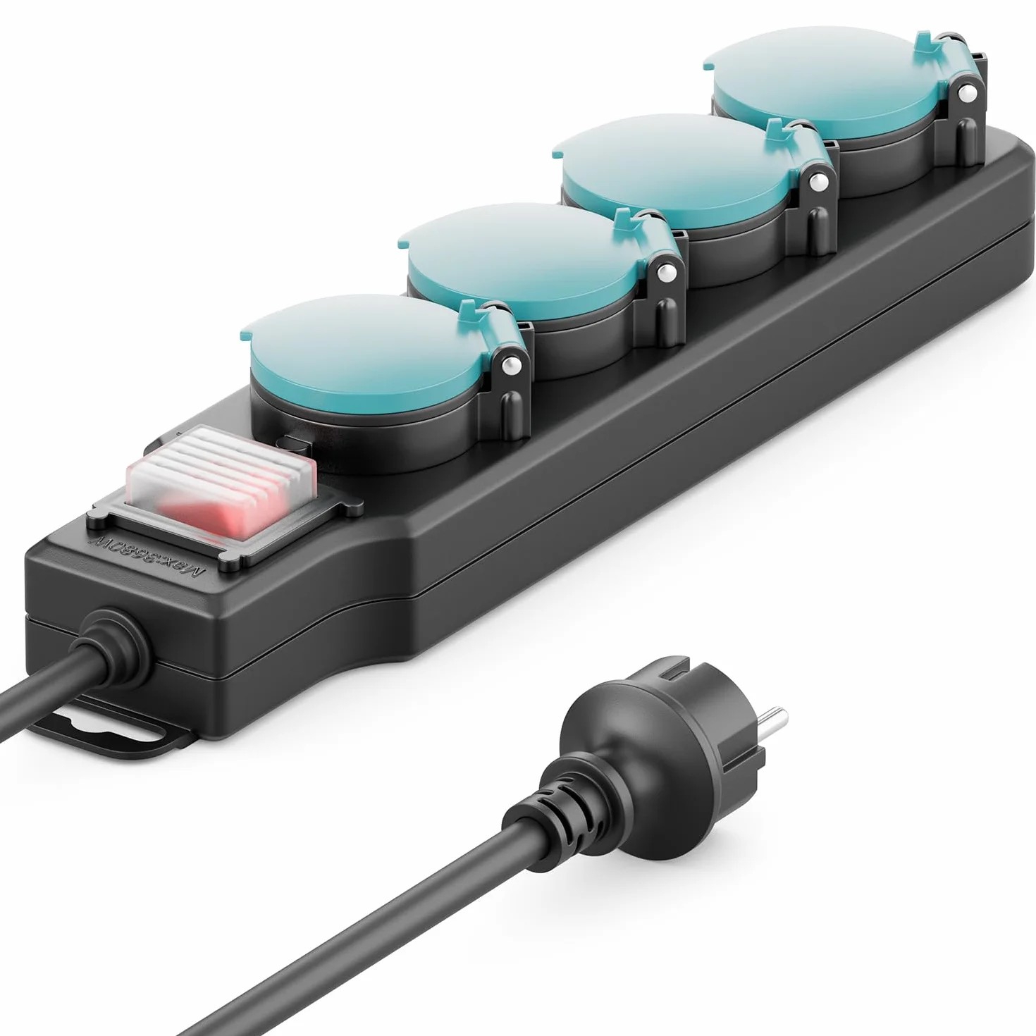 deleyCON Multiprise Extérieure 4 Prises IP44 5m Câble Interrupteur