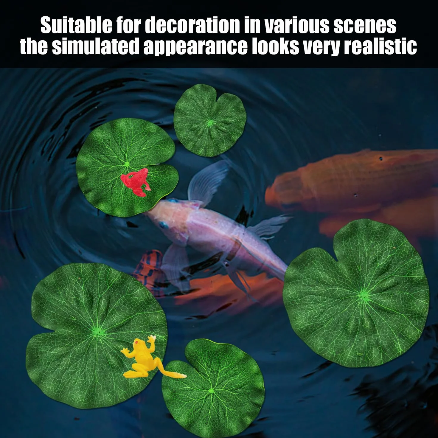 8 Feuilles De Lotus Simulées, 4 Grenouilles Décoratives, Feuilles De Lotus Flottantes, Feuilles De Lotus Placées, Adaptées À La Décoration D'Aquarium Et D'Étang