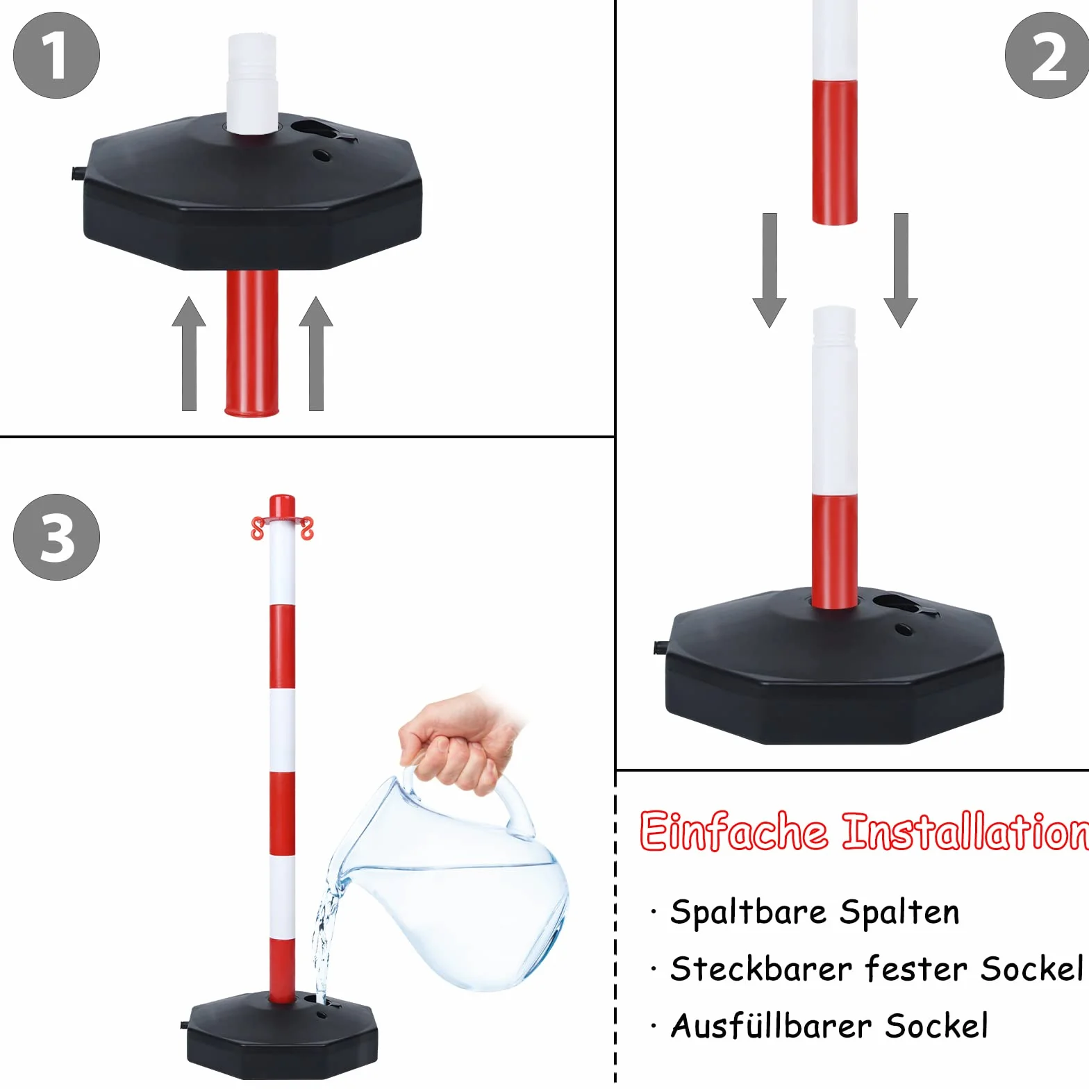 Poteaux de Barrière 2 pcs Potelets en Plastique avec Chaîne 140cm Poteau de Base PE PP 82cm Flexible Signalisation Cône Inclus Rouge+Blanc
