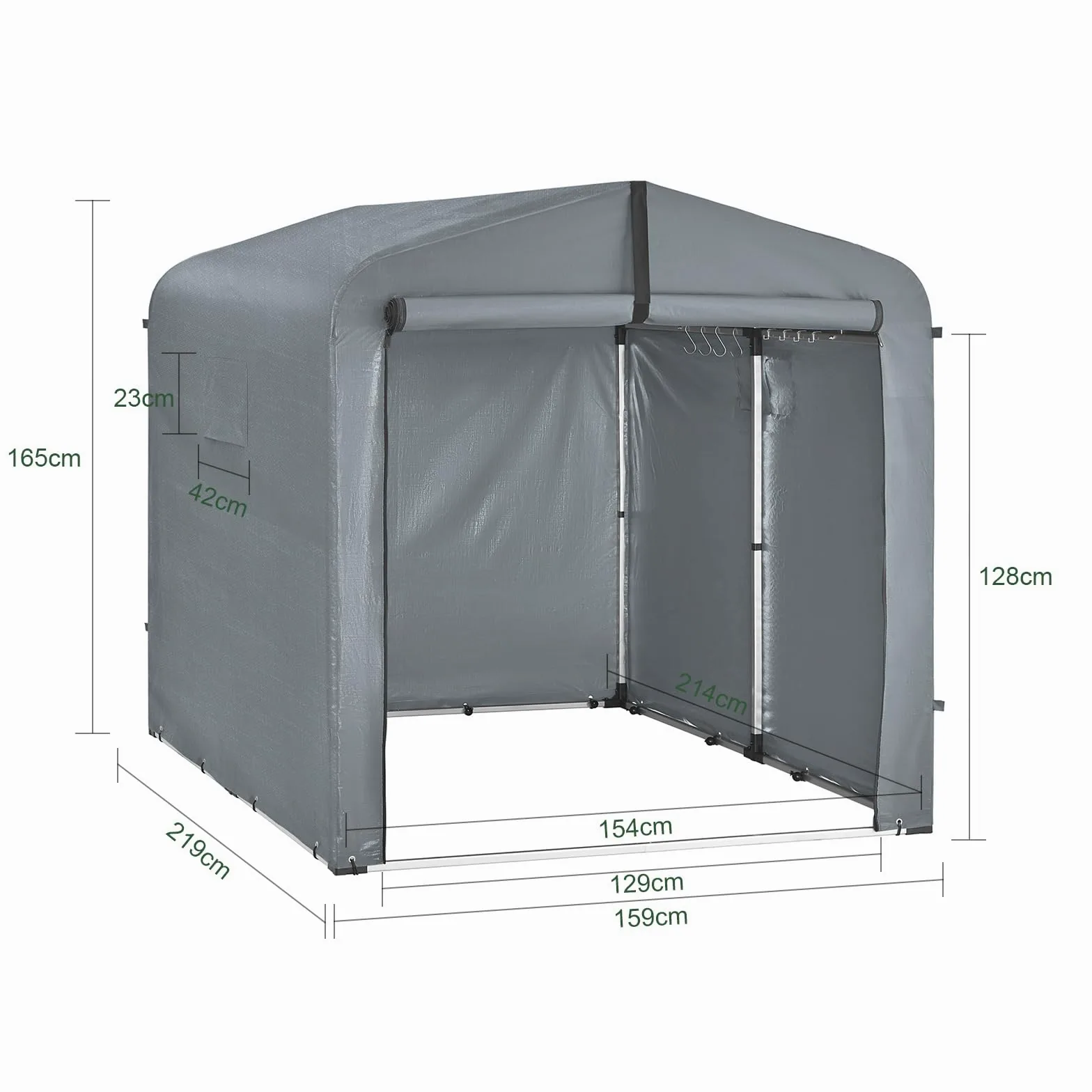 SoBuy Abri de Jardin, Cabane de Jardin Exterieur Imperméable, abri Moto avec des Crochets, Garage pour Vélo et Outils, Abri Vélo, Rangement et Stockage, Gris, 159x219x165 cm, KLS11-L-DG