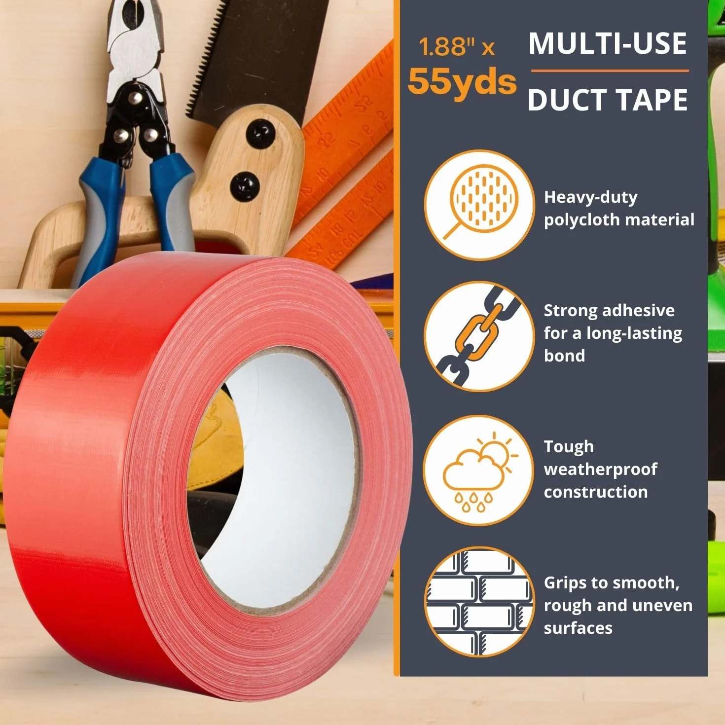 GTSE Ruban adhésif toilé Duct tape Gaffer Rouge 48 mm x 50 m 1 rouleau résistant imperméable
