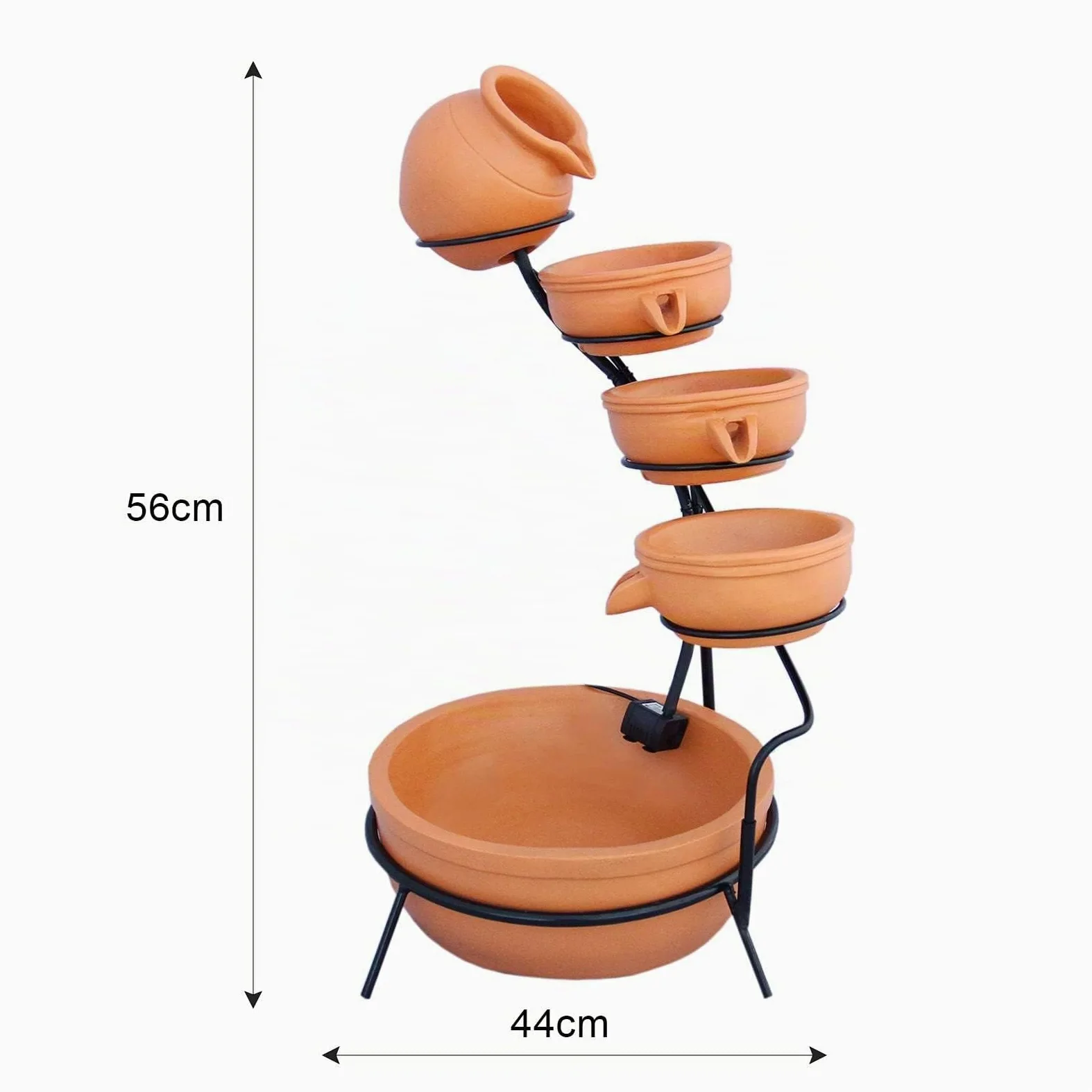 Fontaine Solaire en Cascade de jardin extérieure Terracotta - 4 Niveaux - Décoration Extérieure Jardin Terrasse Abreuvoir - Batterie de 6H Sans Soleil [Piquet de Terre avec Panneau Solaire INCLUS]