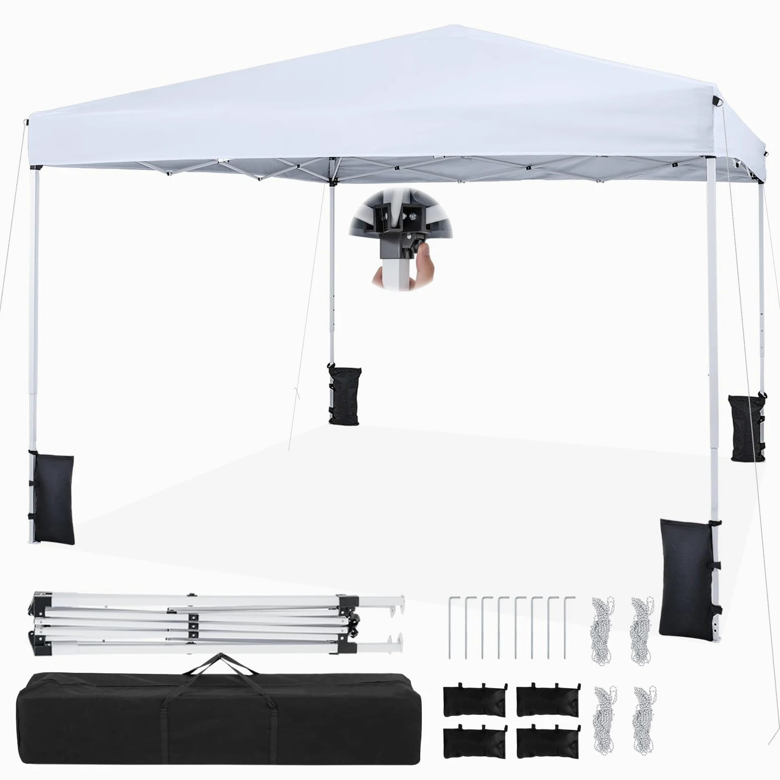 RELAX4LIFE Tonnelle Pliante 3x3 Imperméable, Barnum Pliant Facile à Monter, Protection Solaire UPF50+, Tissu Oxford Argenté, Cadre Métallque, Sac Inclus, Gazebo 3x3 pour Terrasse Marché Camping(Blanc)