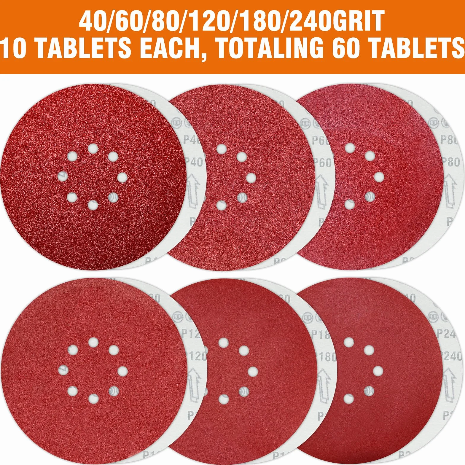 Disque Abrasif 225 mm 8 Trous 60 Pièces Grain 40-240 pour Ponceuse Girafe