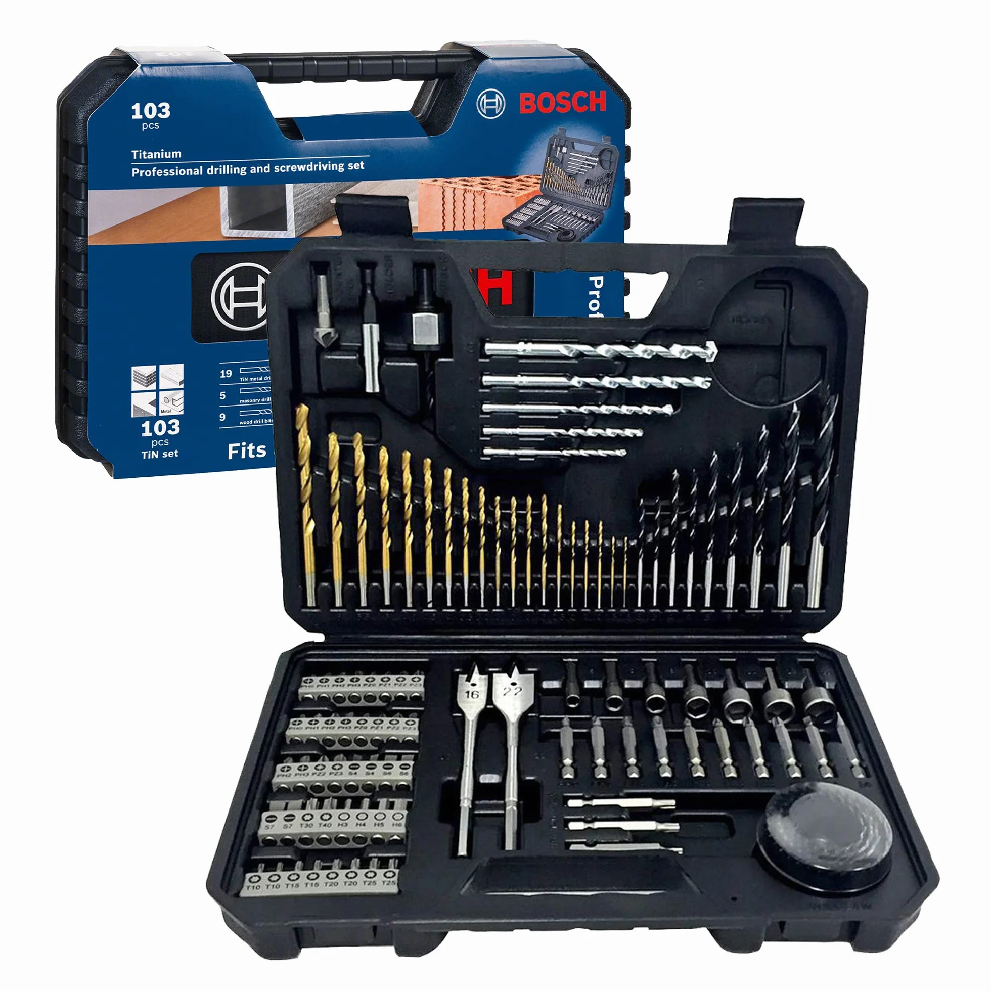Bosch Professional 103 pièces Jeu de forets et d'embouts pour bois pierre métal