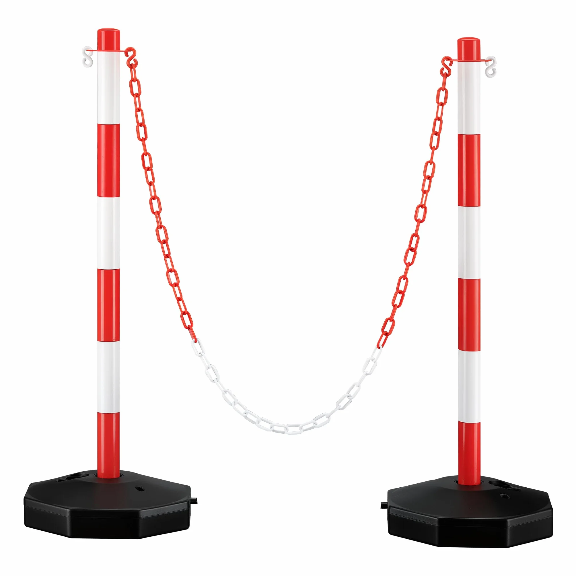 Wiltec Poteaux de chaîne 80 x 28 x 28 cm rouge blanc chaîne 1,4 m crochets S base remplissable bornes stationnement